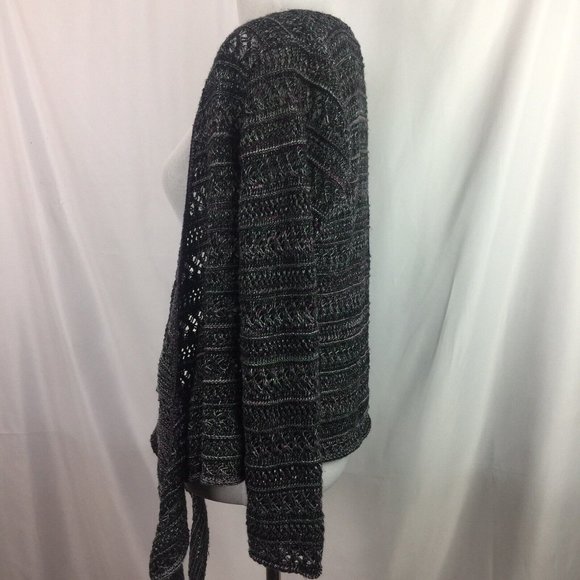 A2 Armand & Alba Cropped Sweater Loose Open Weave Tie Front USA Purple Gray - Picture 4 of 8